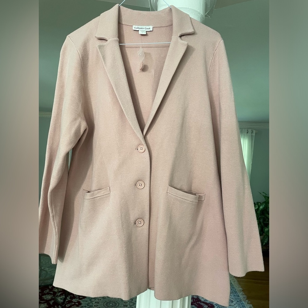 Cold water Creek women’s soft pink knit boyfriend Jacket / sweater size large